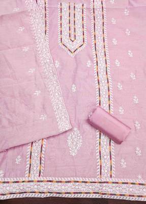 baby pink modal hand work unstitched dress material 3