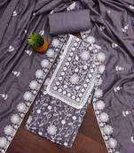 grey silk chikankari work unstitched dress material