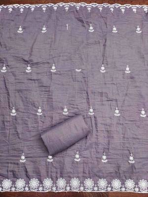 grey silk chikankari work unstitched dress material 4