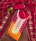 magenta organza jcquard wowen design work unstitched dress material