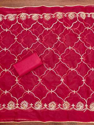 magenta organza jcquard wowen design work unstitched dress material 4
