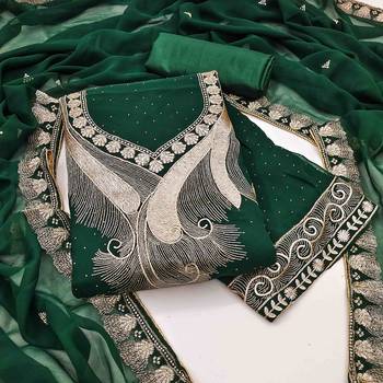dark green georgette zari embroidered work unstitched dress material 2