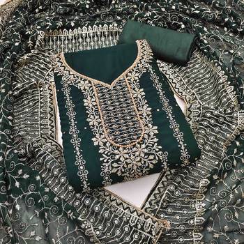 dark green georgette jarkan work unstitched dress material 1
