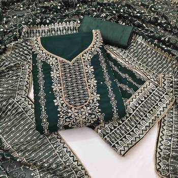 dark green georgette jarkan work unstitched dress material 2