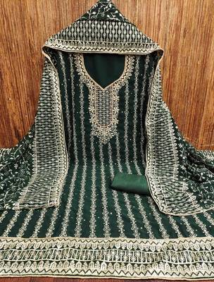 dark green georgette jarkan work unstitched dress material 3