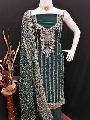 dark green georgette jarkan work unstitched dress material 4