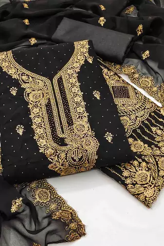black georgette jarkan work unstitched dress material