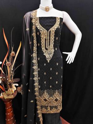black georgette jarkan work unstitched dress material 4