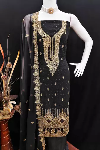 black georgette jarkan work unstitched dress material