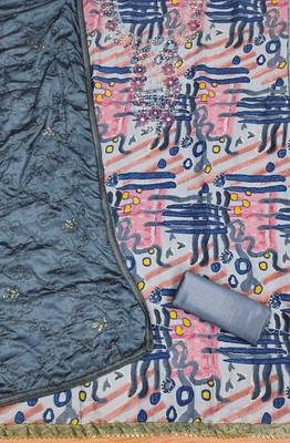 grey premium cotton embroidered work unstitched dress material 3