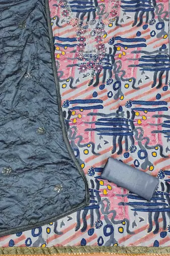 grey premium cotton embroidered work unstitched dress material
