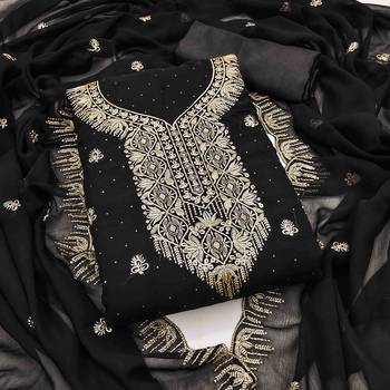 black georgette swaroski work work unstitched dress material 1