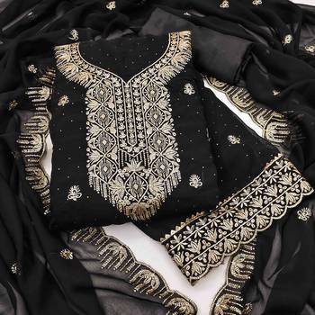 black georgette swaroski work work unstitched dress material 2