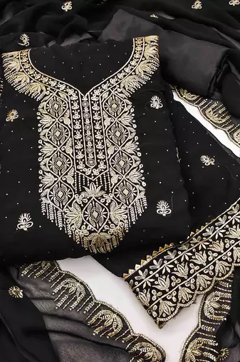 black georgette swaroski work work unstitched dress material