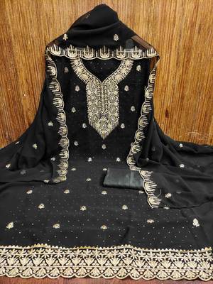 black georgette swaroski work work unstitched dress material 3