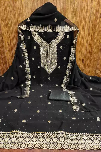black georgette swaroski work work unstitched dress material