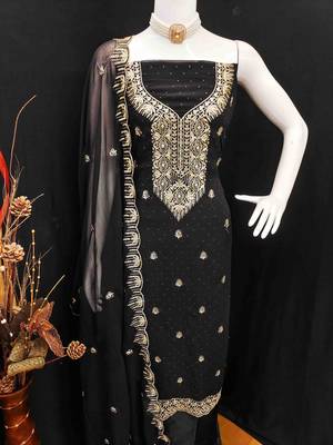 black georgette swaroski work work unstitched dress material 4
