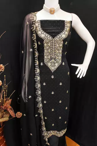 black georgette swaroski work work unstitched dress material