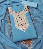 blue georgette zari embroidered work unstitched dress material
