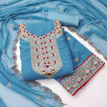 blue georgette zari embroidered work unstitched dress material 2
