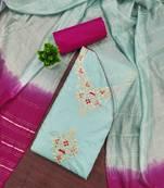 mint coco silk zari embroidered work unstitched dress material