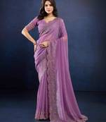 lavender handwork silk chiffon saree with unstitched blouse piece
