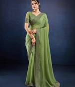pista handwork silk chiffon saree with unstitched blouse piece
