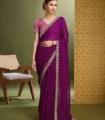 wine zari embroidery georgette saree with unstitched blouse piece