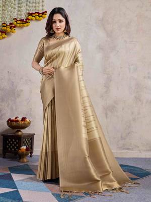 golden zari woven banarasi silk blend saree with unstitched blouse piece 1