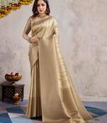 golden zari woven banarasi silk blend saree with unstitched blouse piece