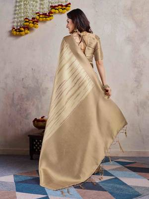 golden zari woven banarasi silk blend saree with unstitched blouse piece 4
