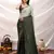 dark green swaroski work work satin saree with unstitched blouse piece