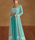 Blue embroidery sequinse georgette blouse palazzo- free size stitched(size upto 42")