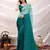 teal swaroski work work satin saree with unstitched blouse piece