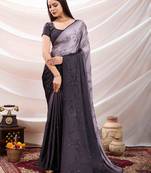 wine swaroski work work satin saree with unstitched blouse piece