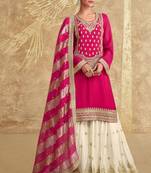 Pink embroidery sequinse chinon slik straight palazzo - free size stitched(size upto 42")