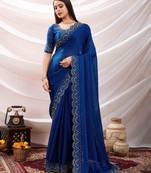 indigo tissue chiffon handwork saree with unstitched blouse piece
