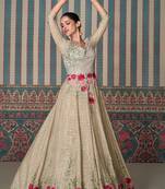 Beige embroidery sequinse chinon gown - free size stitched(size upto 42")
