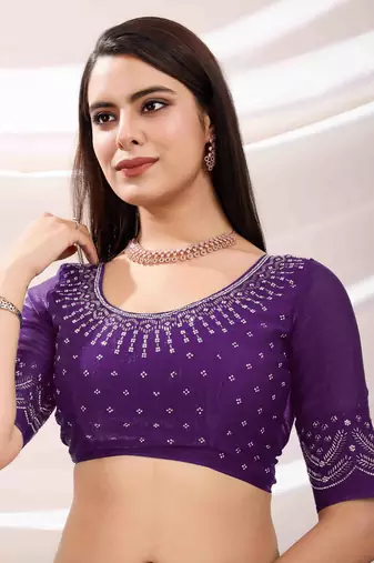 purple tissue chiffon handwork saree with unstitched blouse piece