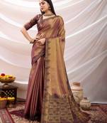 onion zari woven linen jacquard saree with unstitched blouse piece