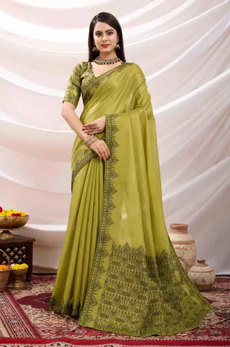 lemon green zari woven linen jacquard saree with unstitched blouse piece