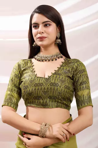 lemon green zari woven linen jacquard saree with unstitched blouse piece