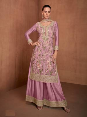 Pink embroidered chinon palazzo suit 1