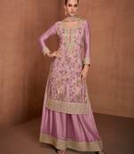 Pink embroidered chinon palazzo suit