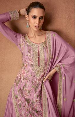 Pink embroidered chinon palazzo suit 2