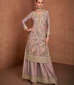 Mauve embroidered chinon palazzo suit