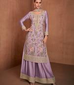 Purple embroidered chinon palazzo suit