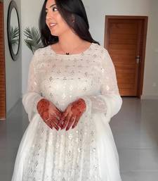 WHITE Faux Blooming  PARTY WEAR EMBRODERY  SUIT SET 