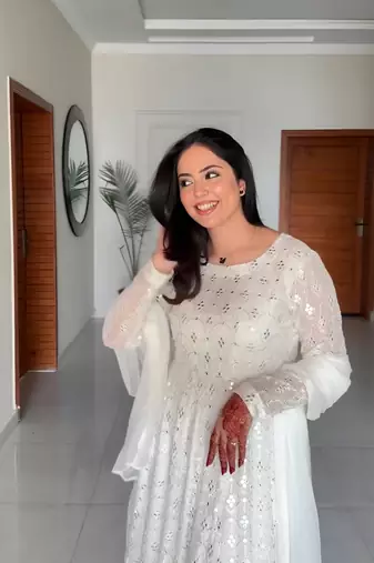 WHITE Faux Blooming  PARTY WEAR EMBRODERY  SUIT SET 