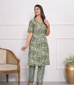 Festive wear ethnic green chanderi stitched suit with dupatta